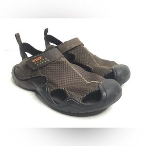 Crocs SwiftWater Fisherman Deck Sandals Mens Size 12 Brown Mesh Water Shoes